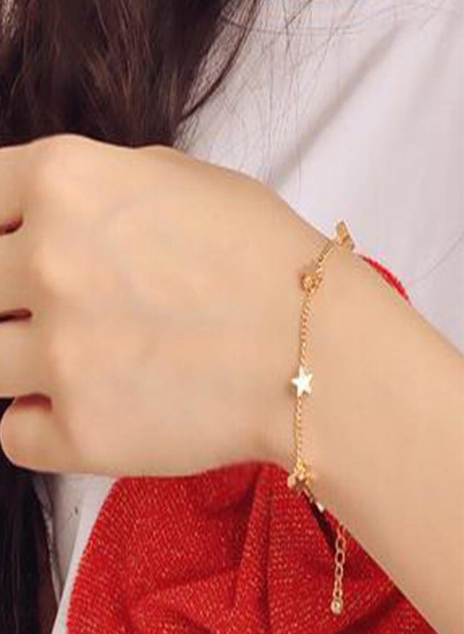 TACBSP Gold Star Charm Bracelet for Women Dainty Star Chain Bracelet Adjustable Heart Stars Link Bracelet Anklet Bracelet Jewelry for Women - Image 2